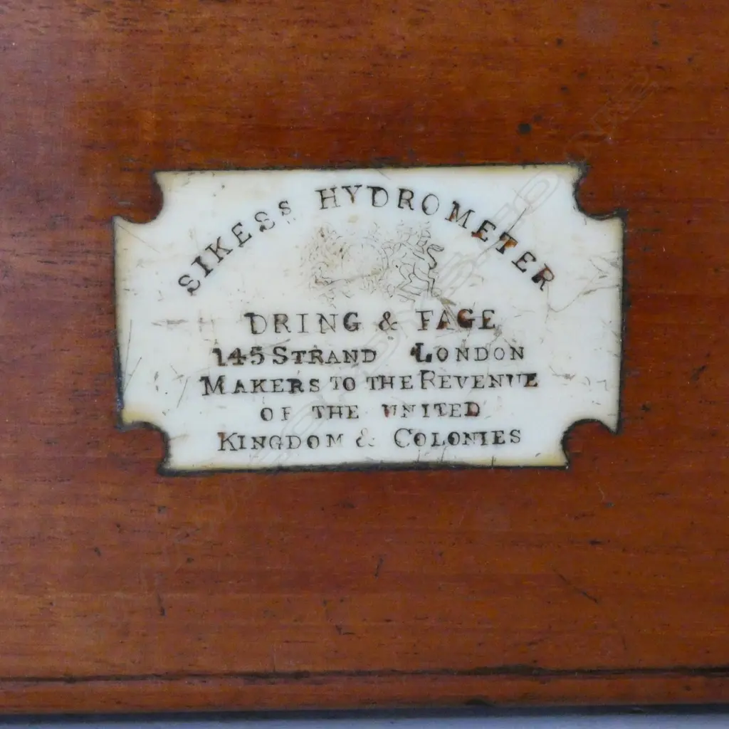 SIKES' HYGOMETER by DRING & FAGE,  IN MAHOG CASE, w THERMOMETER (MISSING 40 WEIGHT) Image 1++